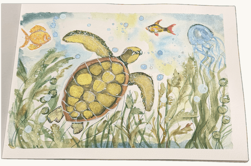 Sea Garden — Watercolour & gold by Elena Doljenkova